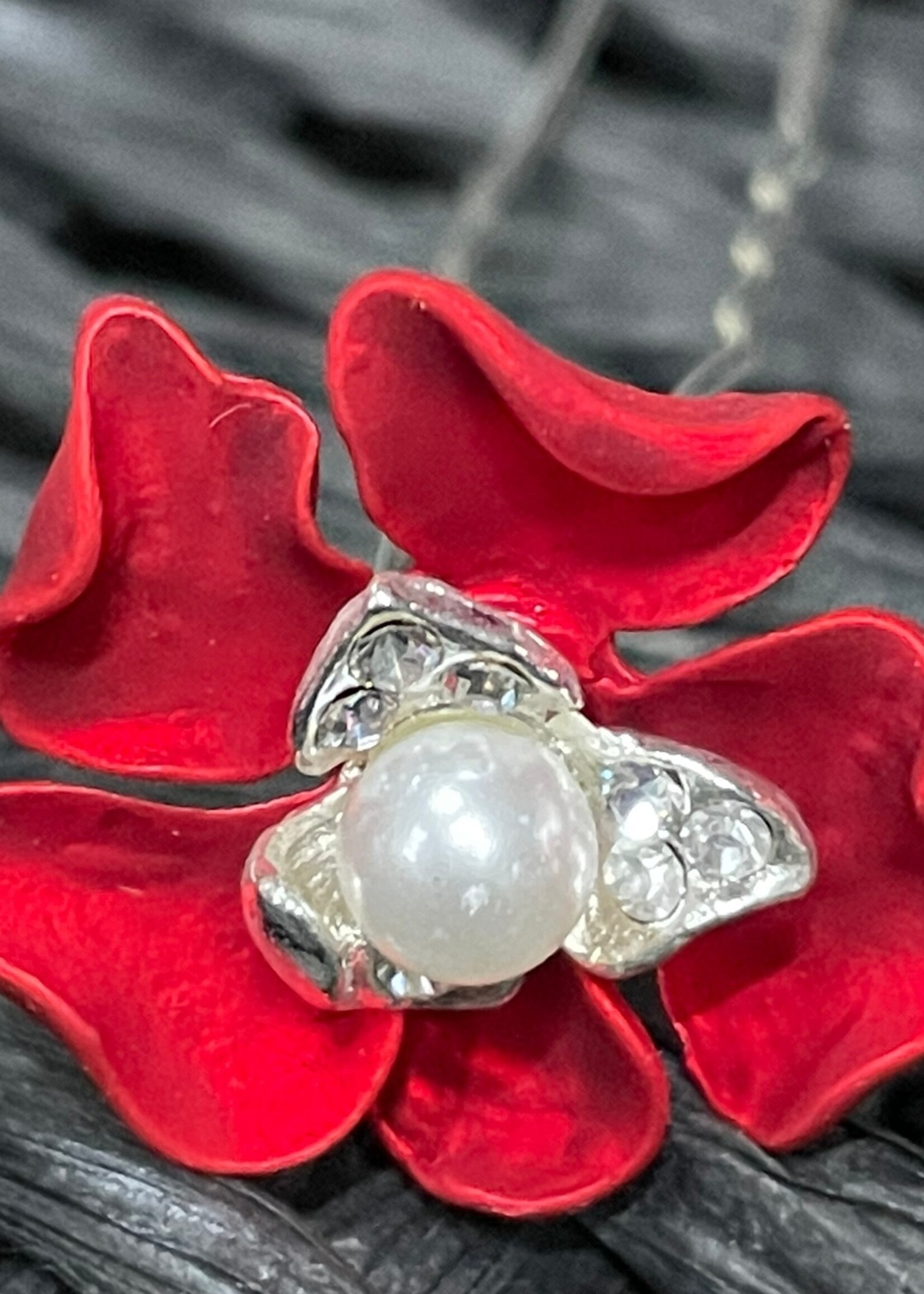 PaCaZa PaCaZa - Zilverkleurige Hairpins - Rode Bloem, Diamantjes en Ivoorkleurige Parel - Set van 5