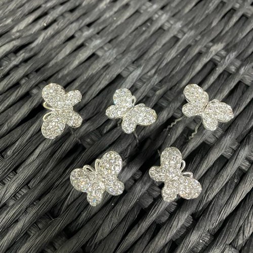 Zilverkleurige Hairpins met Vlinder en Diamantjes - Set van 5 