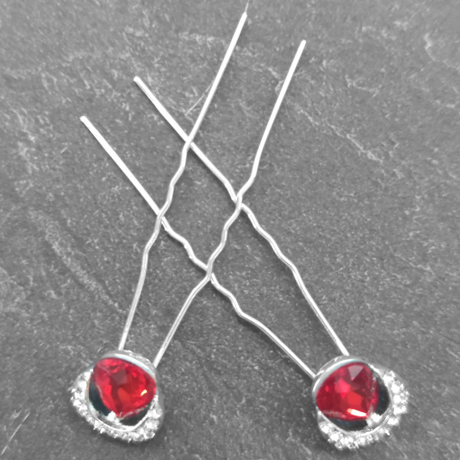 PaCaZa - Zilverkleurige Hairpins - Rode Kristal - Diamantjes - 5 stuks-5