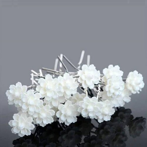 Elegante Zilverkleurige Hairpins met Chique Wit Bloemetje - 5 stuks 