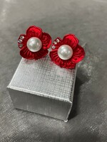 PaCaZa Zilverkleurige Hairpins met Rode Bloem, Parel en Diamantjes - 5 stuks