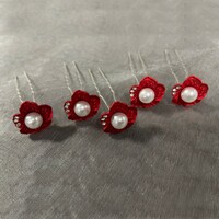 thumb-PaCaZa - Zilverkleurige Hairpins met Rode Bloem, Parel en Diamantjes - 5 stuks-4