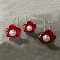 thumb-PaCaZa - Zilverkleurige Hairpins met Rode Bloem, Parel en Diamantjes - 5 stuks-5