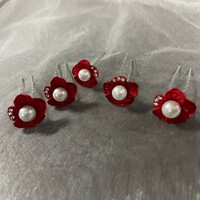 thumb-PaCaZa - Zilverkleurige Hairpins met Rode Bloem, Parel en Diamantjes - 5 stuks-2