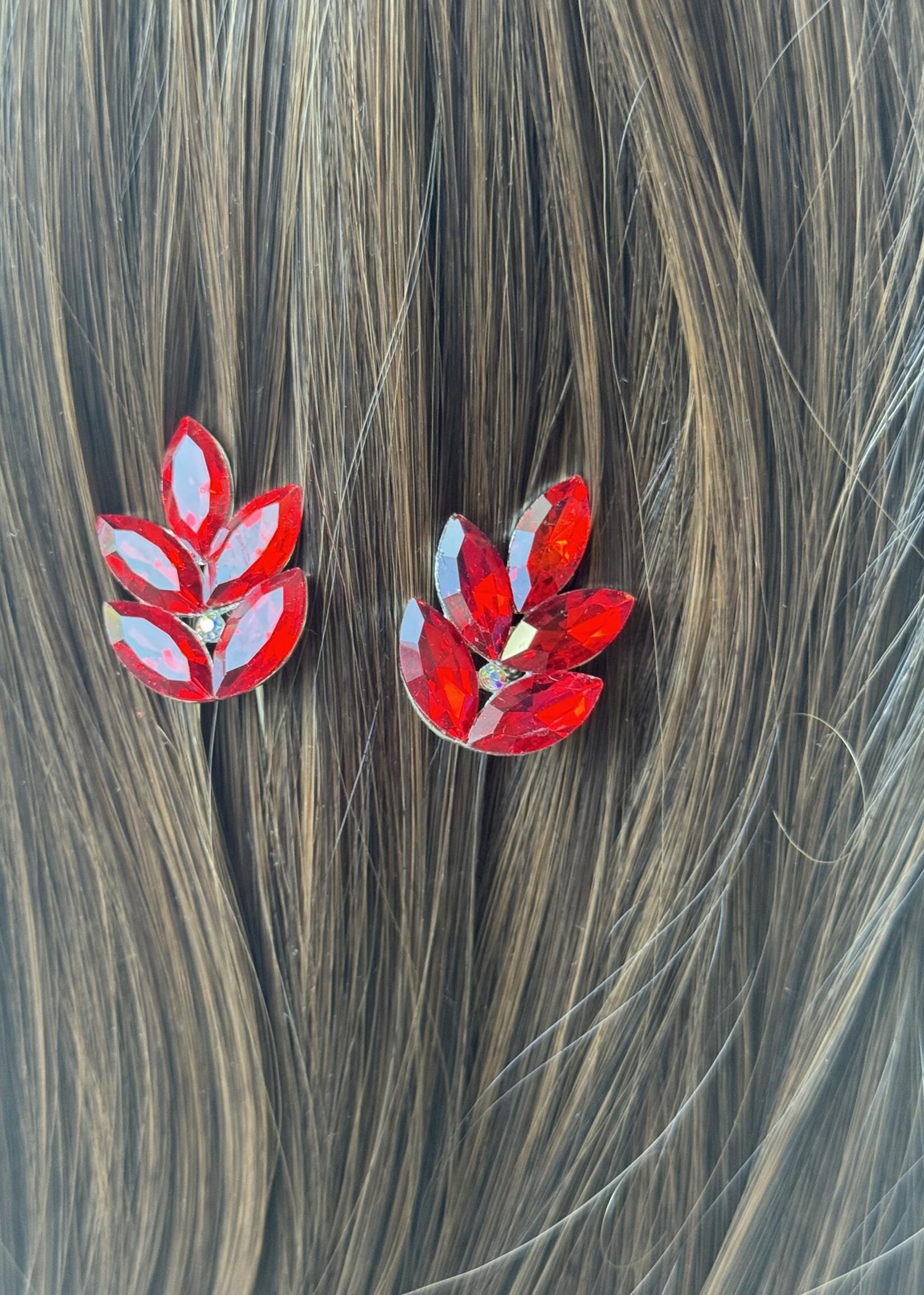 PaCaZa PaCaZa - Zilverkleurige Hairpins - Rode Blaadjes en Diamanten - Set van 5