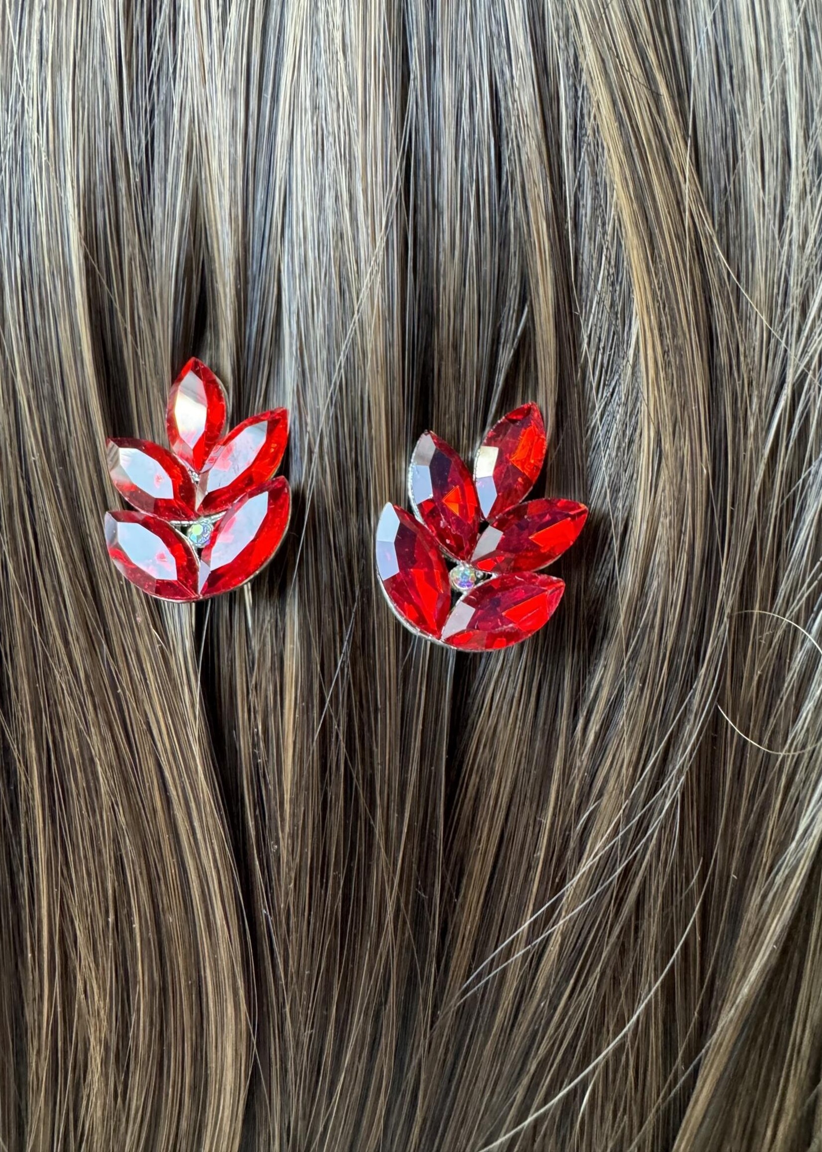 PaCaZa PaCaZa - Zilverkleurige Hairpins - Rode Blaadjes en Diamanten - Set van 5