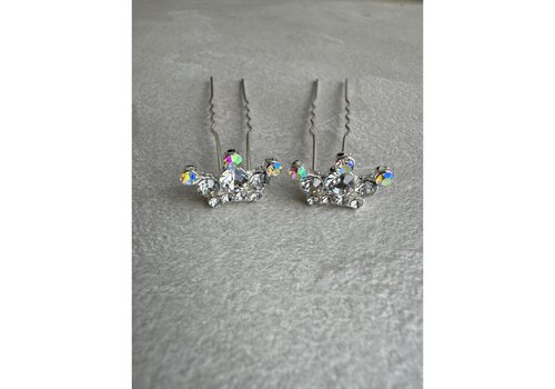 Zilverkleurige Hairpins - Kroontje met Diamantjes - 5 stuks 