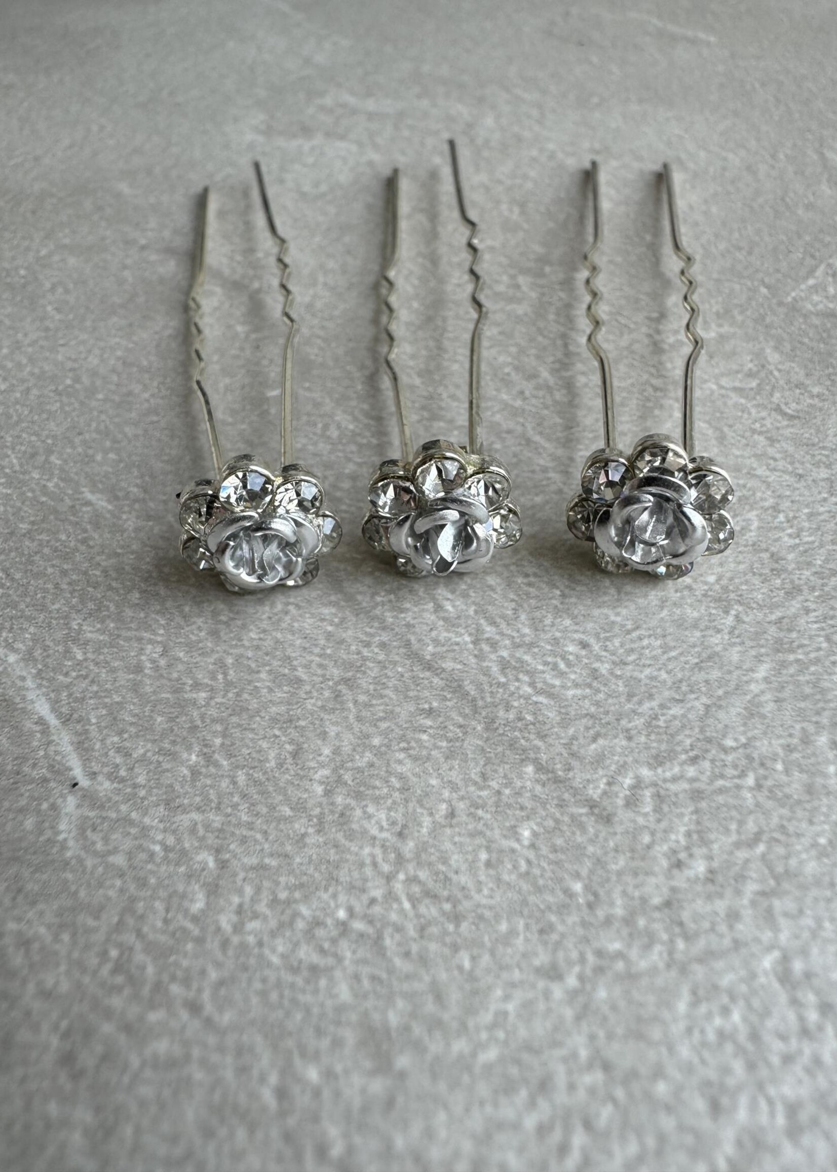 PaCaZa PaCaZa - Hairpins - Zilver Grijs Roosje - 5 stuks - Elegante Bruidsaccessoire