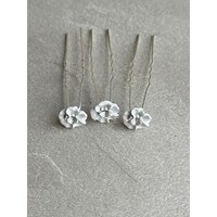 thumb-PaCaZa Hairpins - Zilverkleurig - Wit Bloemetje met Diamant - Set van 5-3