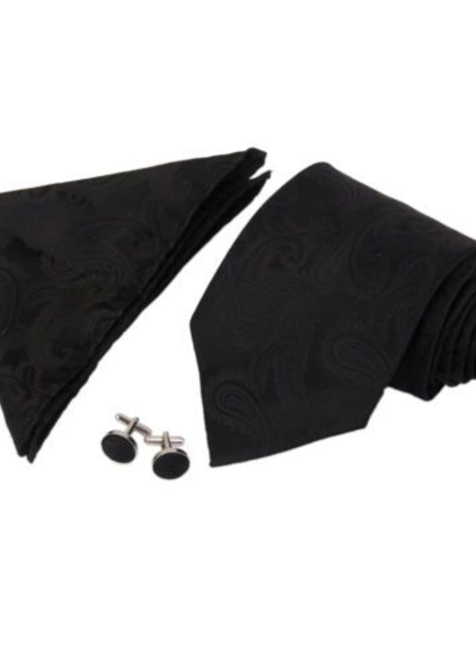 PaCaZa PaCaZa - Elegante Zwarte Stropdas Set - Inclusief Manchetknopen, Pochet en Dasspeld - Luxe Geschenkdoos