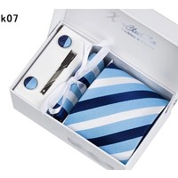 thumb-PaCaZa - Elegante Stropdas Set in Geschenkdoos - inclusief Manchetknopen, Pochet en Dasspeld - K07 - Blauw-3