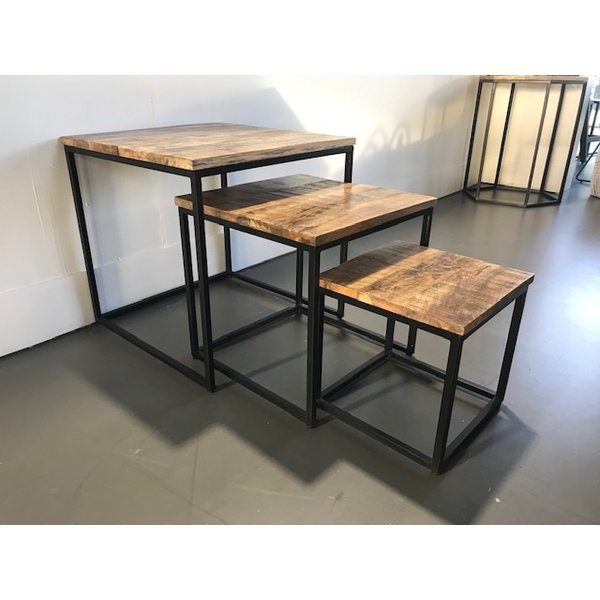 Teak-One Table d'appoint en bois de manguier- ensemble de 3
