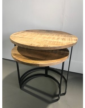 Teak-One Bijzettafel in mangohout , set van 2 "round nesting"