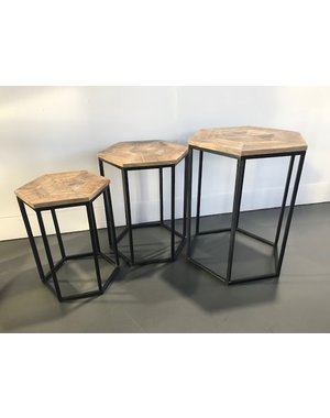 Teak-One Table basse de salon, lot de 3 "hexagon nesting"