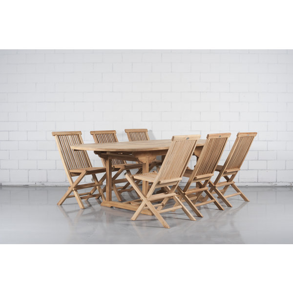 SUPER-PROMO Teck Ensemble jardin : table ovale + 6 chaises pliantes