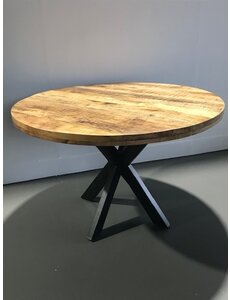 Teak-One Table ronde de salle à manger en bois de manguier.