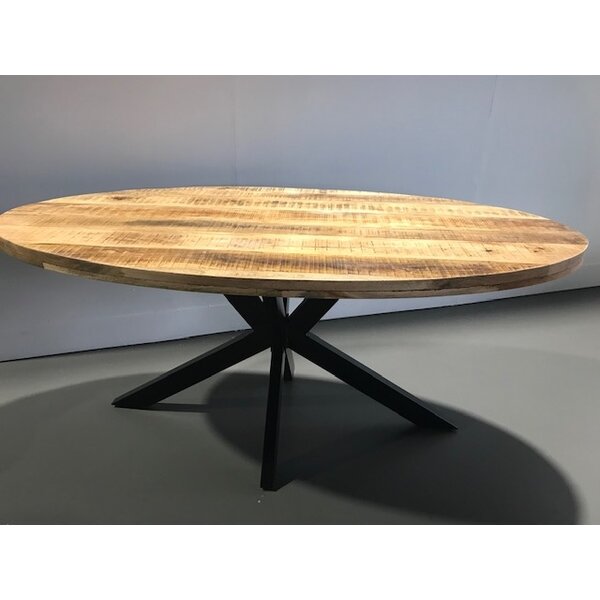 Teak-One Table de salle à manger en bois de manguier, ovale, avec jambe croisée en métal.