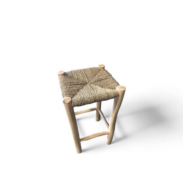 Teak-One Tabouret de bar « jonc de mer » 35 x 35 x 65 cm en bois naturel