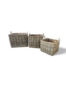 Paniers carrés, lot de 3 + roulettes, en jute