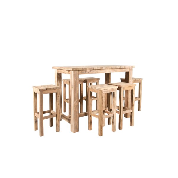 Ensemble table et chaise de bar 7 pièces en teck