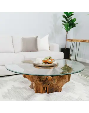  Table basse ronde en verre érodé