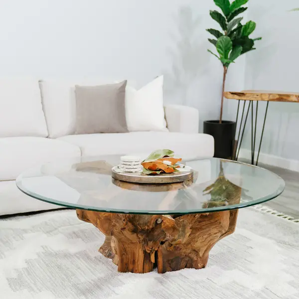 Table basse ronde en verre érodé