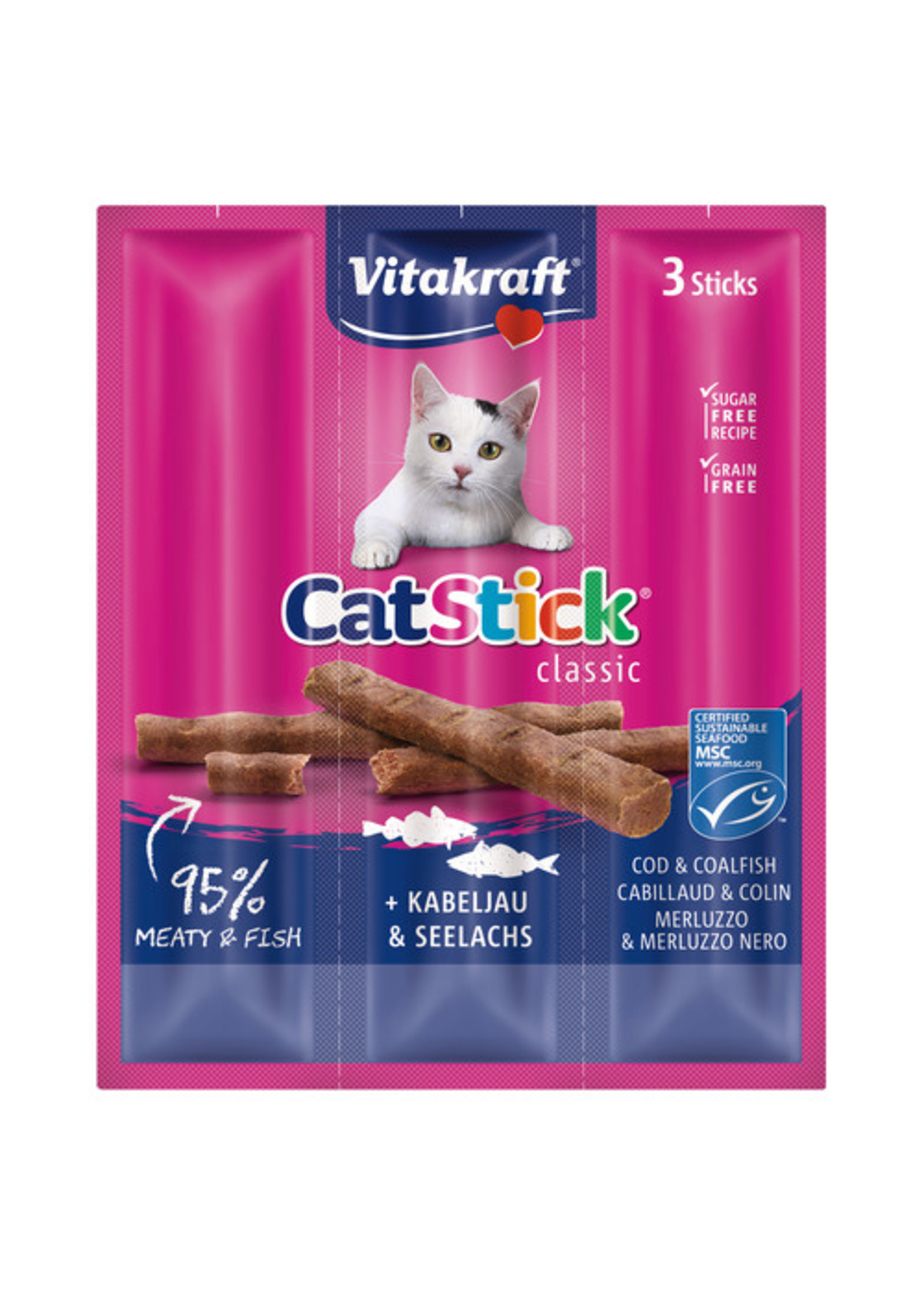 Vitakraft Cat-Sticks 3 stuks. Kabeljauw en Tonijn.