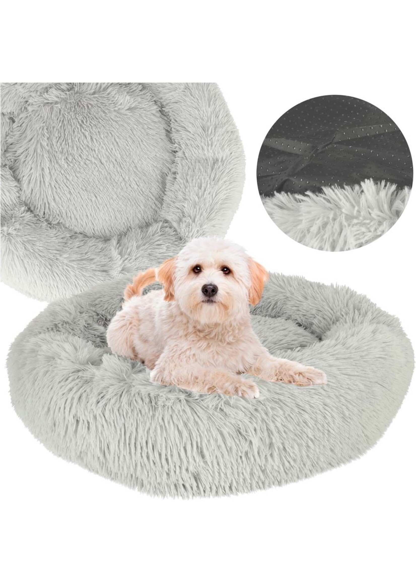 Fluffy donut hondenmand 60 cm. Licht of donker grijs