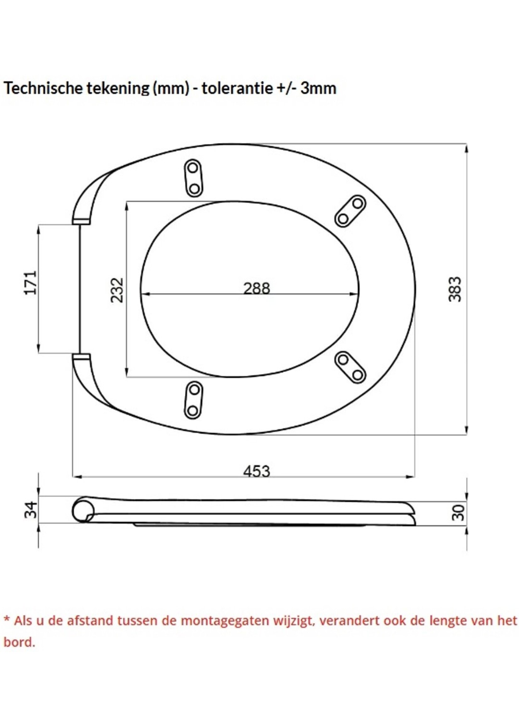 Toiletbril met soft close deksel, Quick release, zwart, grijs of wit
