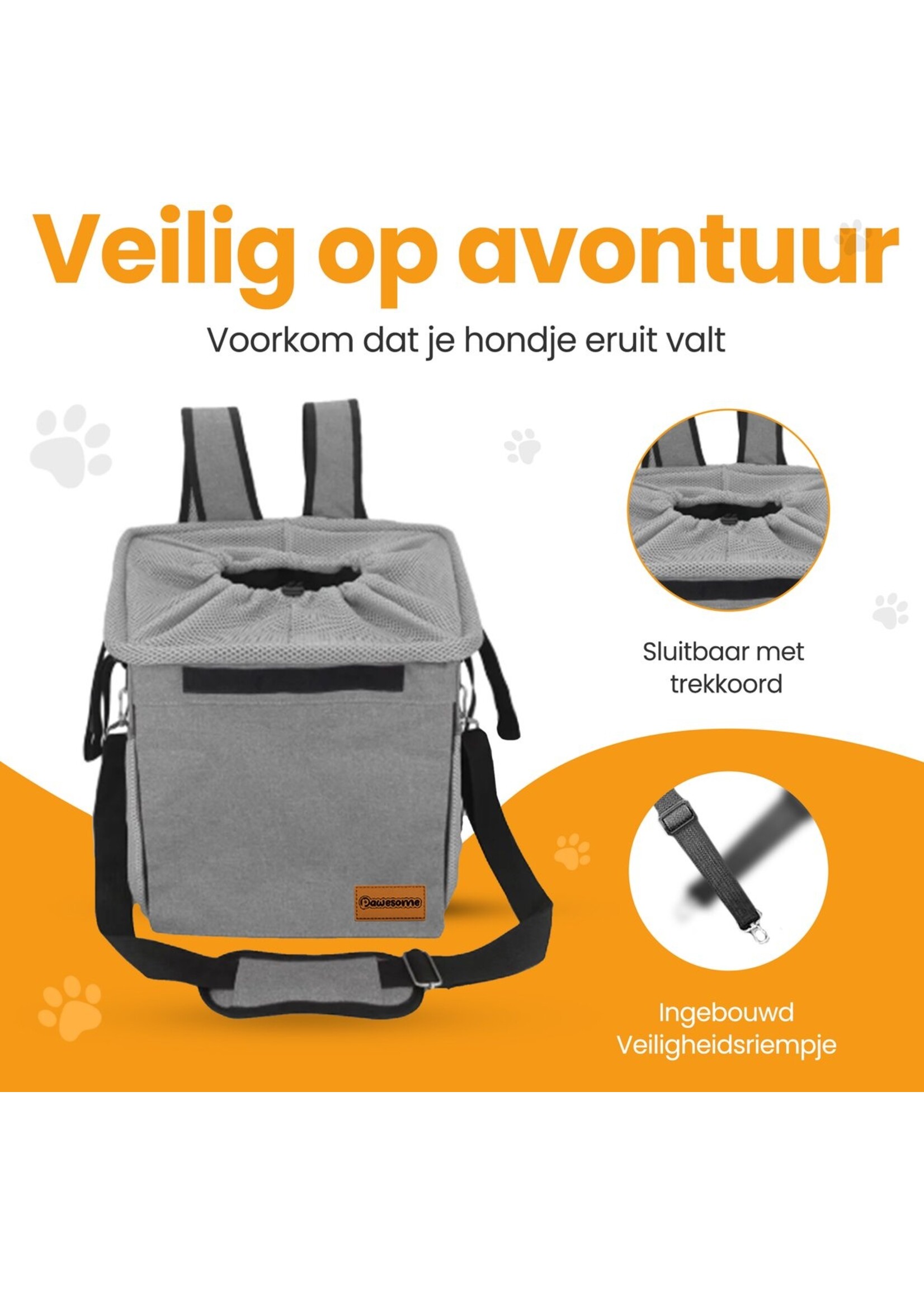 Fietsmand hond voorop - 3-in-1. Fietsmand, Schoudertas & Rugtas.