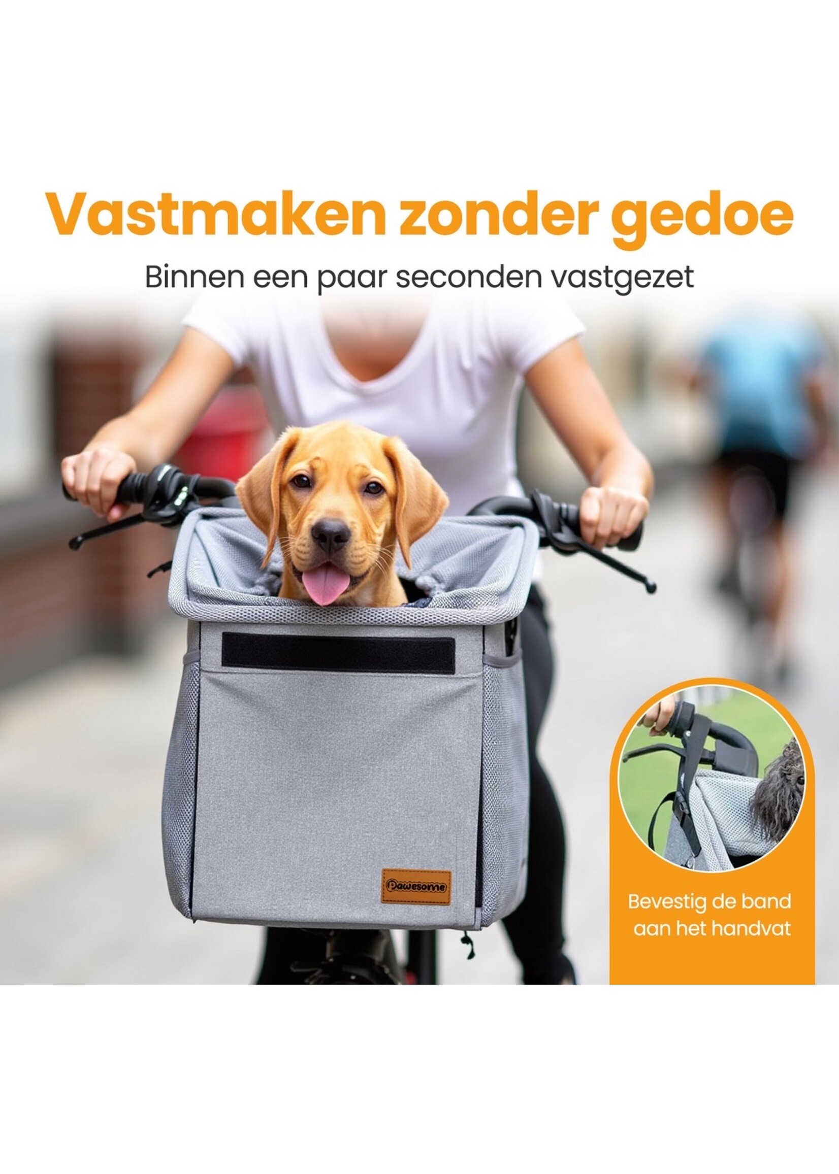 Fietsmand hond voorop - 3-in-1. Fietsmand, Schoudertas & Rugtas.