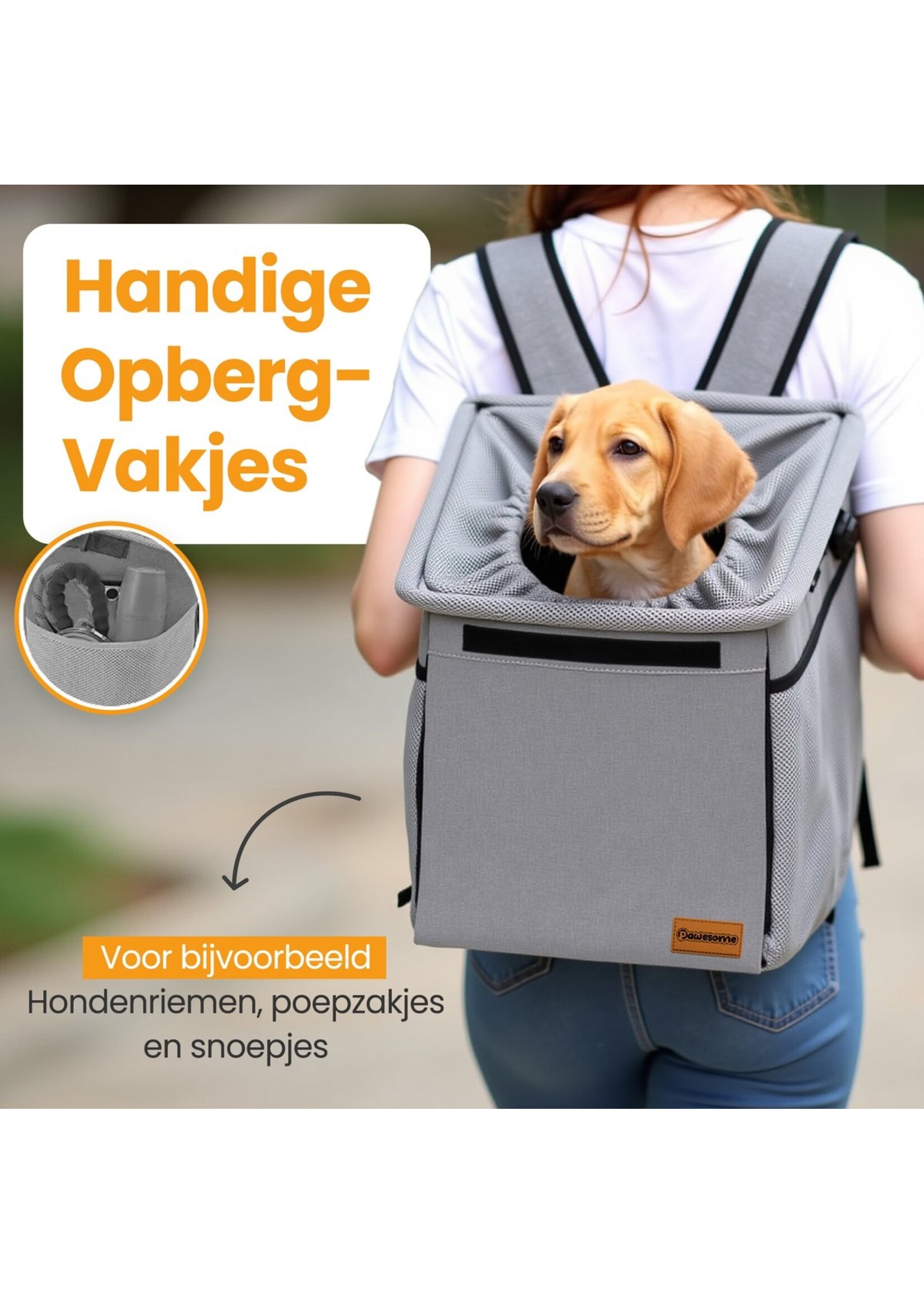 Fietsmand hond voorop - 3-in-1. Fietsmand, Schoudertas & Rugtas.