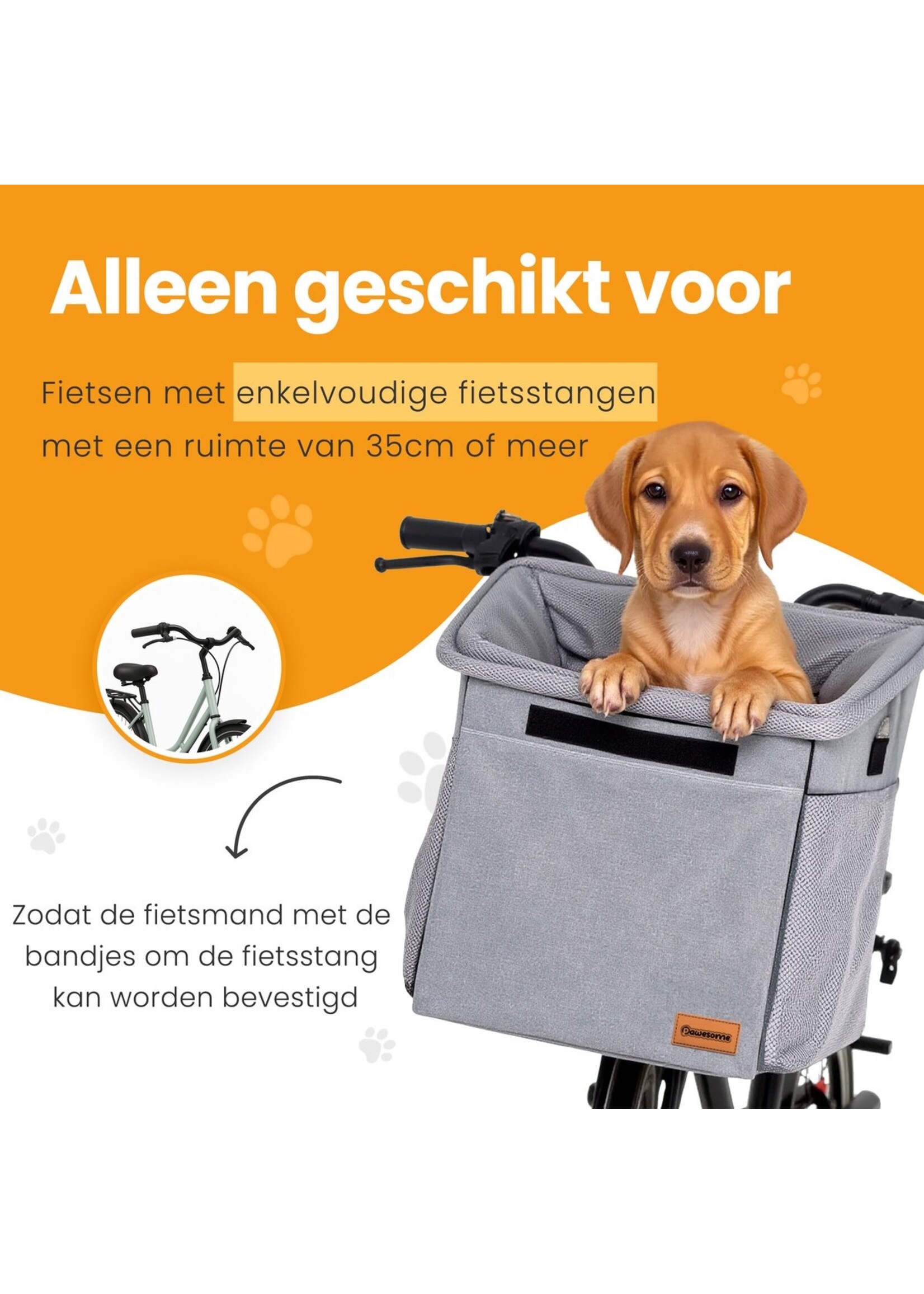 Fietsmand hond voorop - 3-in-1. Fietsmand, Schoudertas & Rugtas.