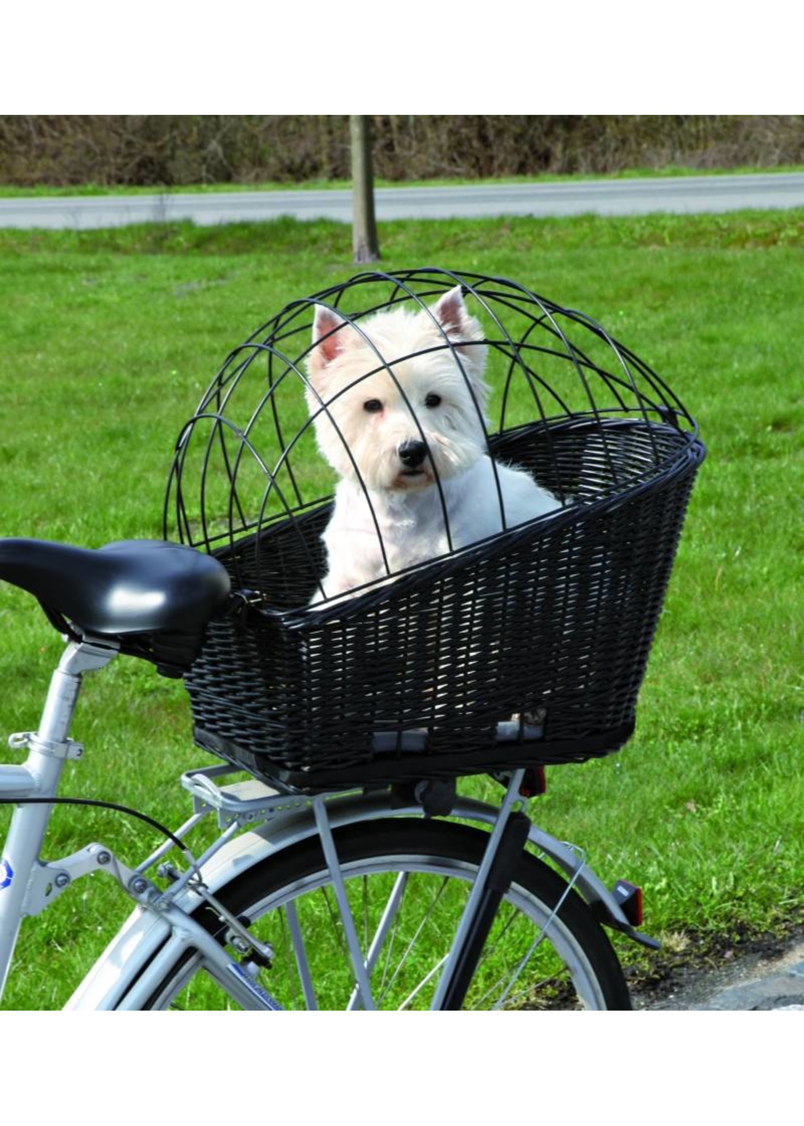 Rieten fietsmand voor achterop met korf. Zwart Huisdierspeciaalzaak Bulten-de Beijer