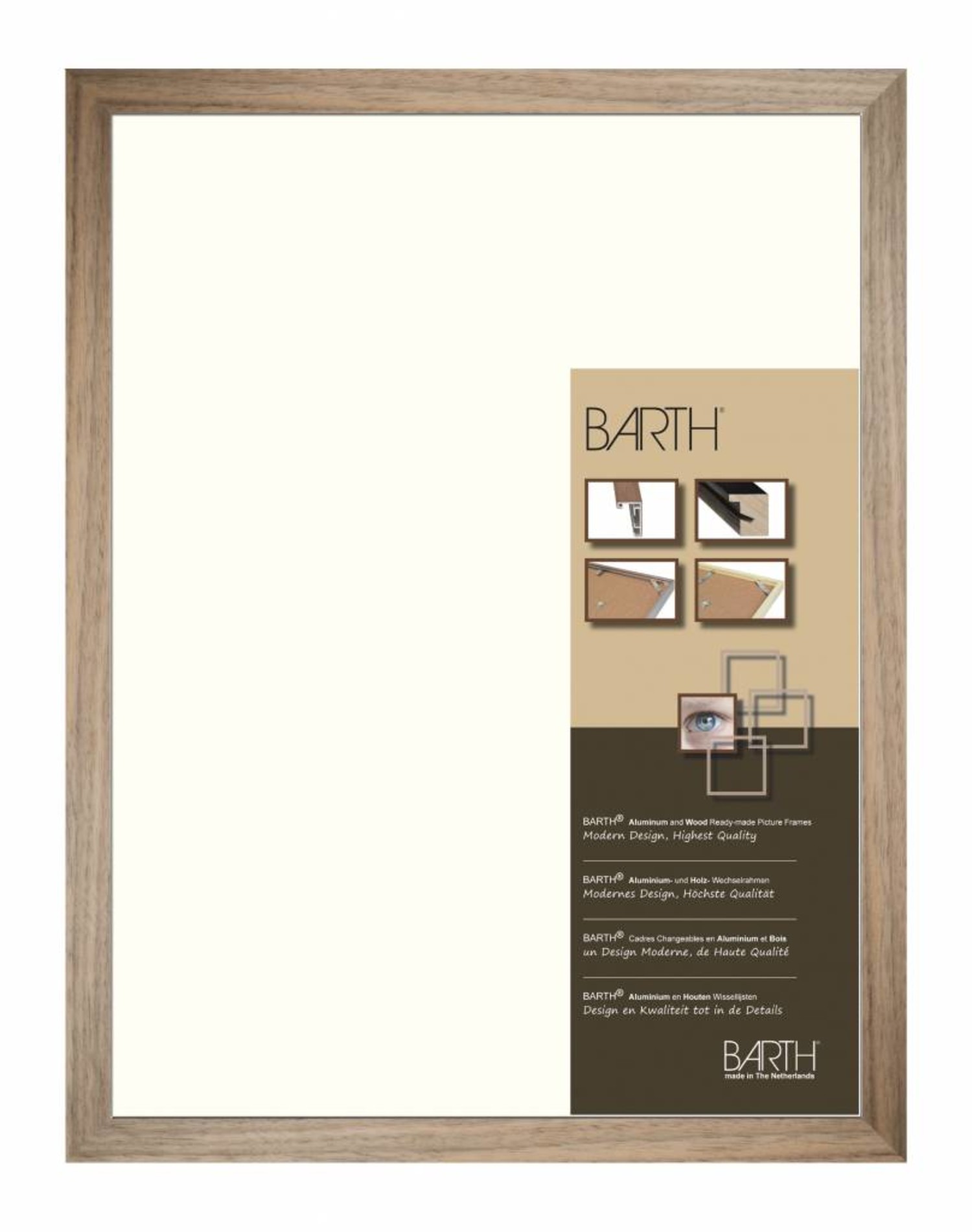 staan Tapijt band Barth houten wissellijst 210-555 - brede houten lijst kleur noten walnoot -  De Lijstenfabriek B.V.