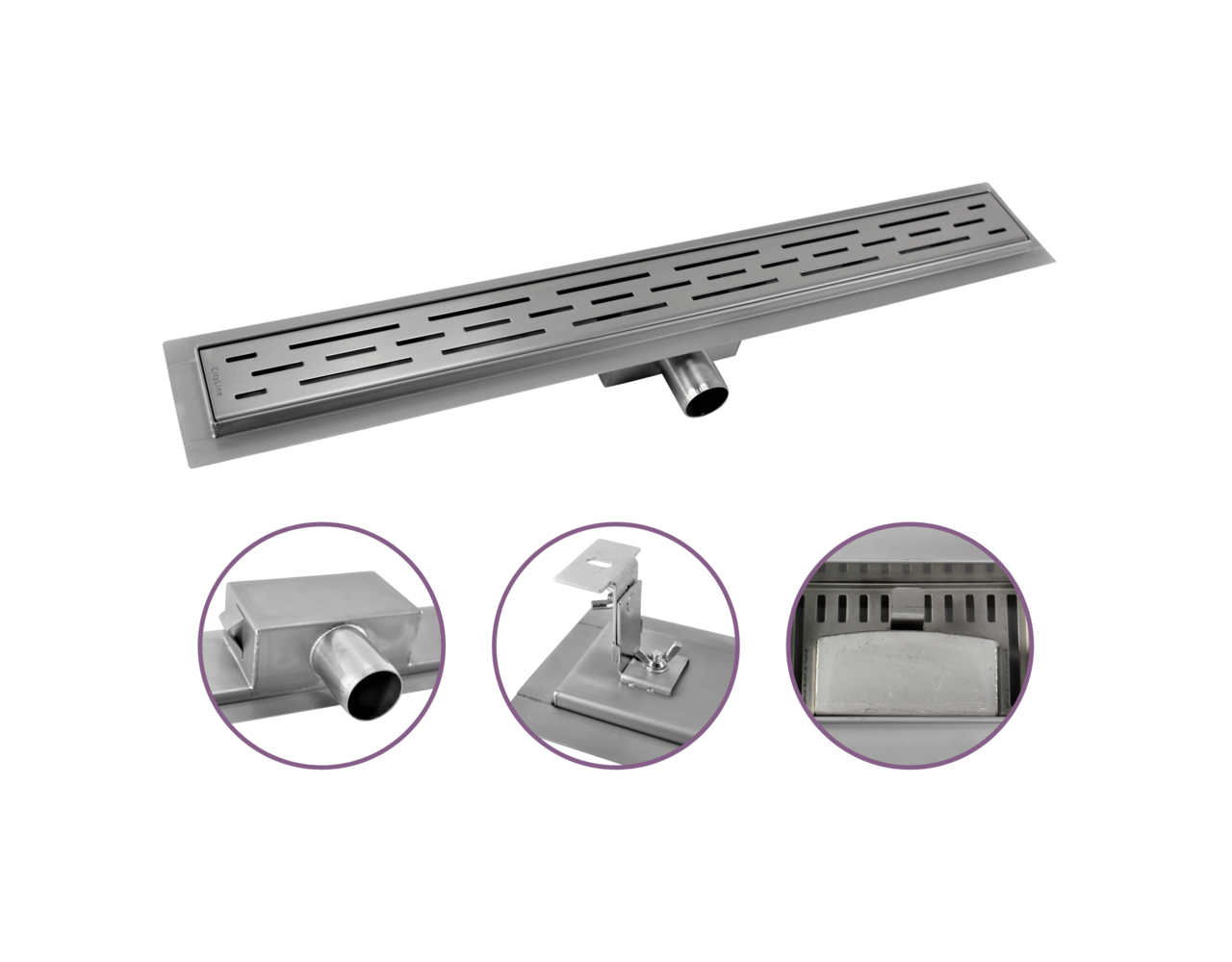 Douchegoot met haarfilter 80 cm met zijuitloop en flens Drainhandel