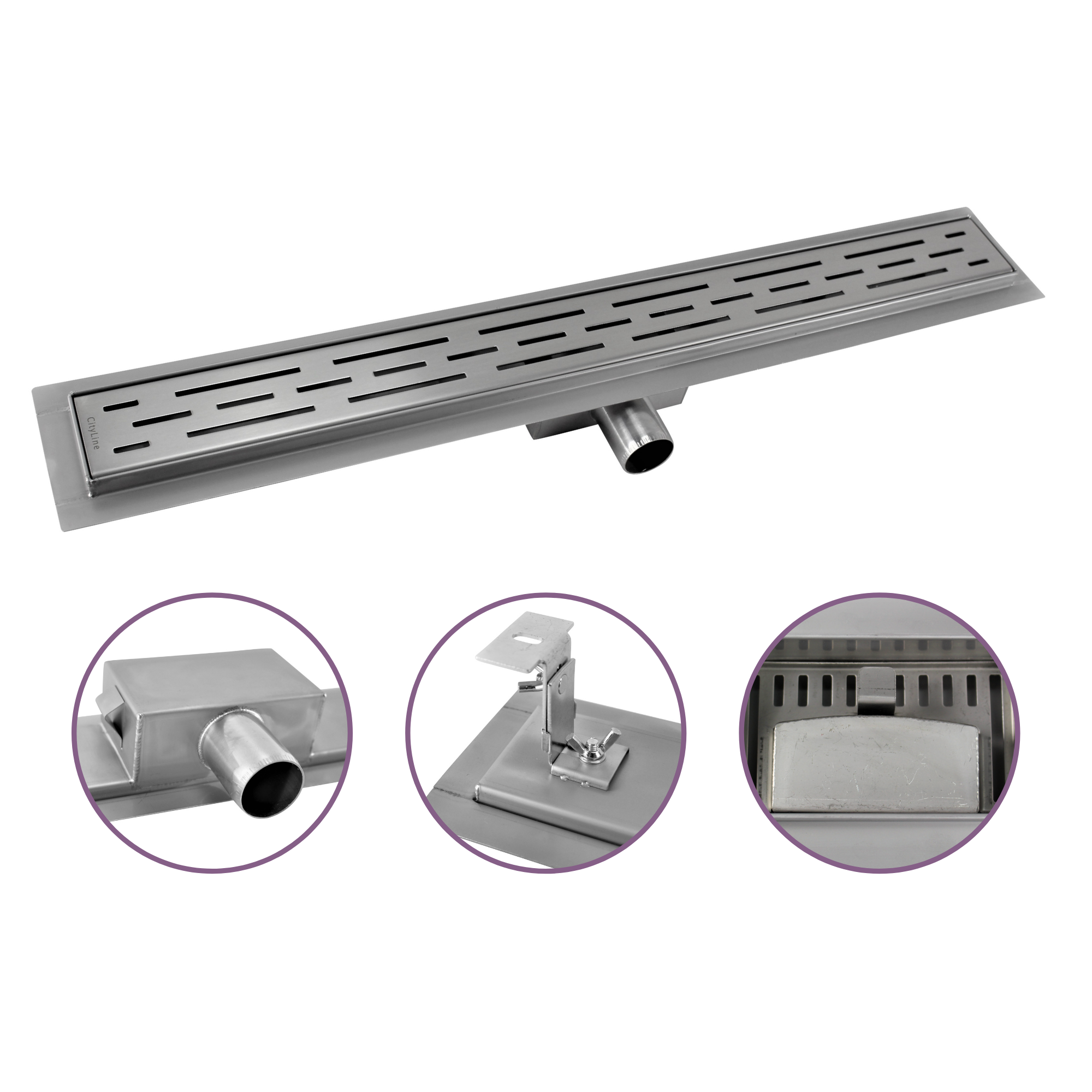 Douchegoot met haarfilter 80 cm met zijuitloop en flens Drainhandel