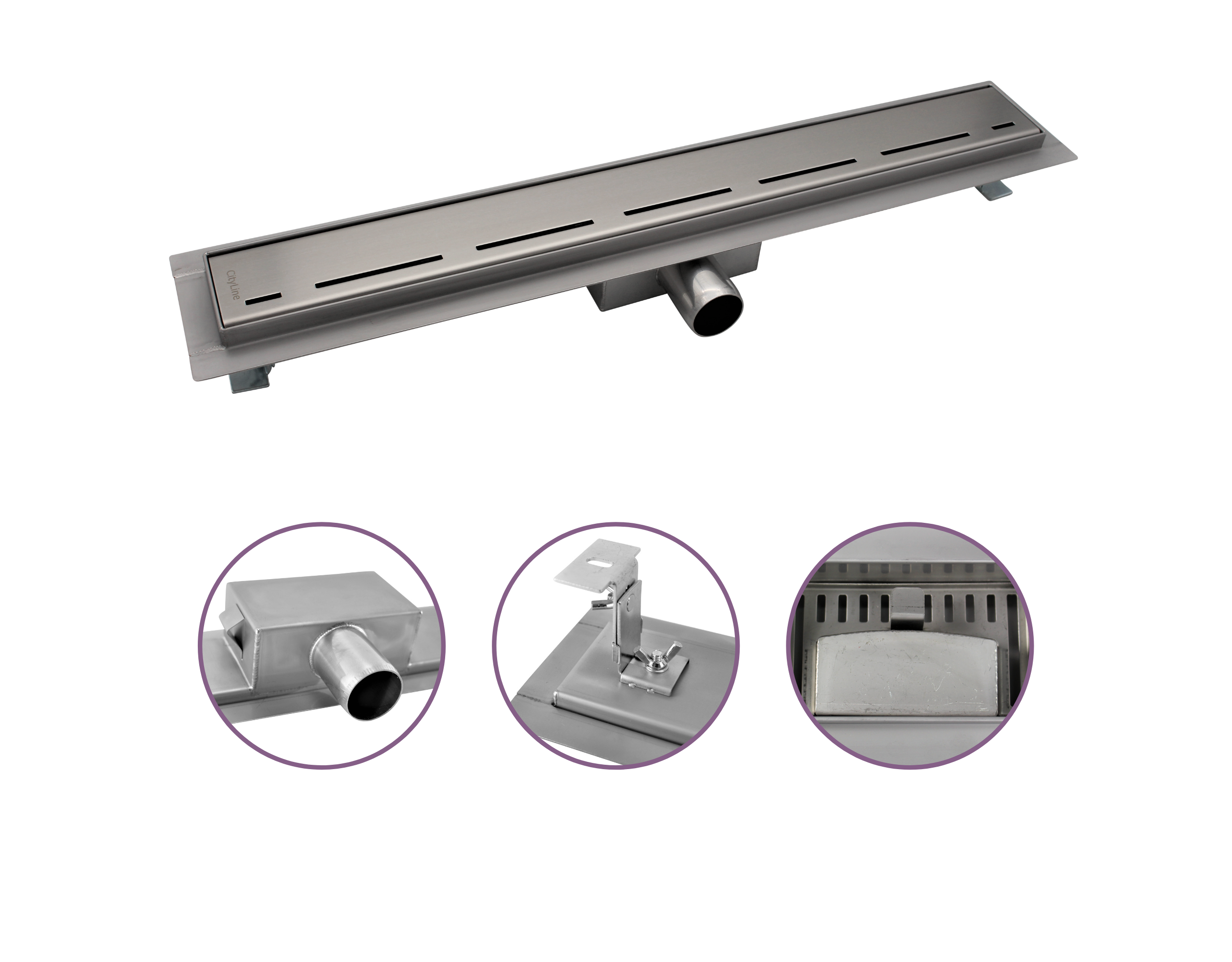 Douchegoot met haarfilter 80 cm met zijuitloop en flens Drainhandel