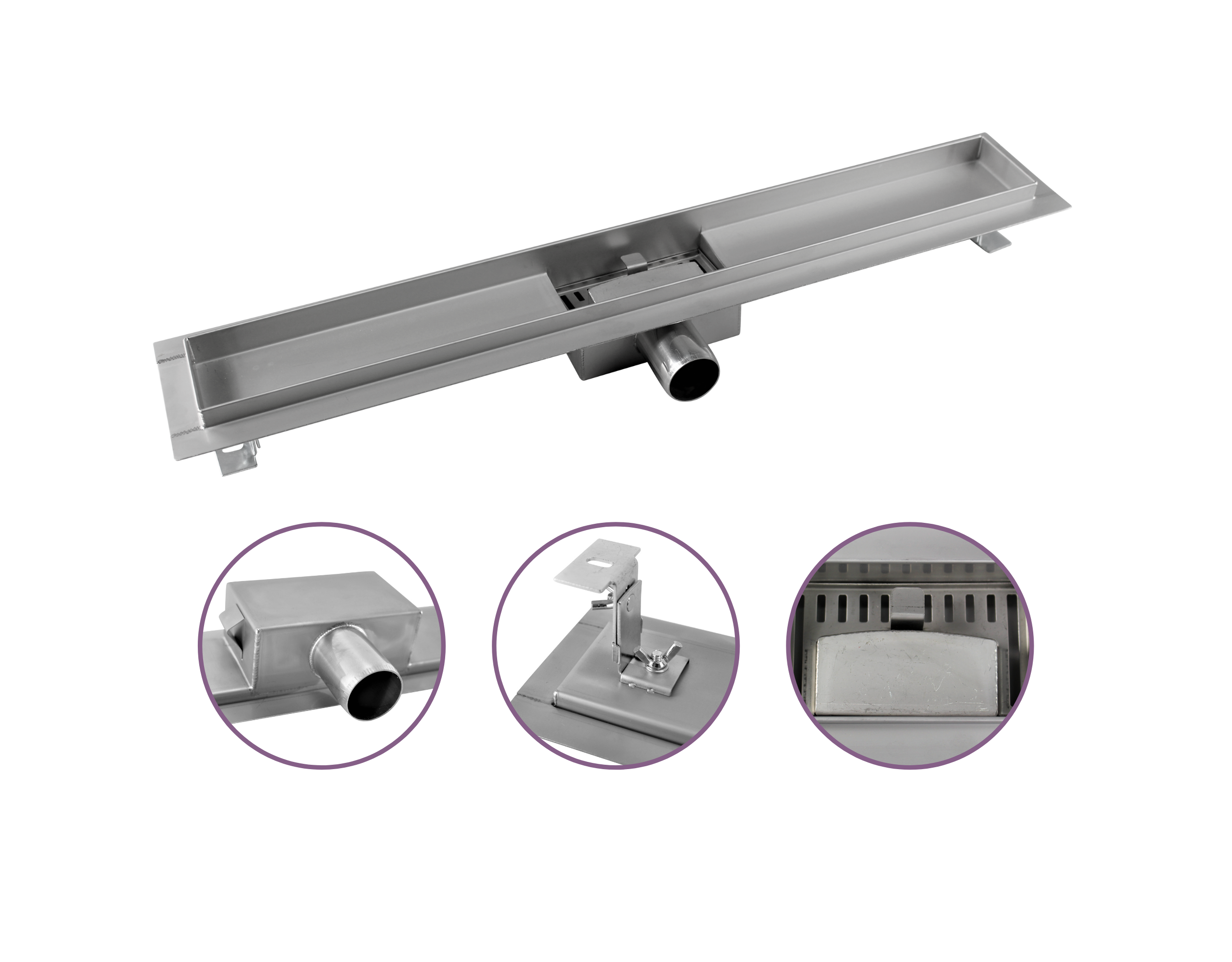 Douchegoot met haarfilter 80 cm met zijuitloop en flens Drainhandel