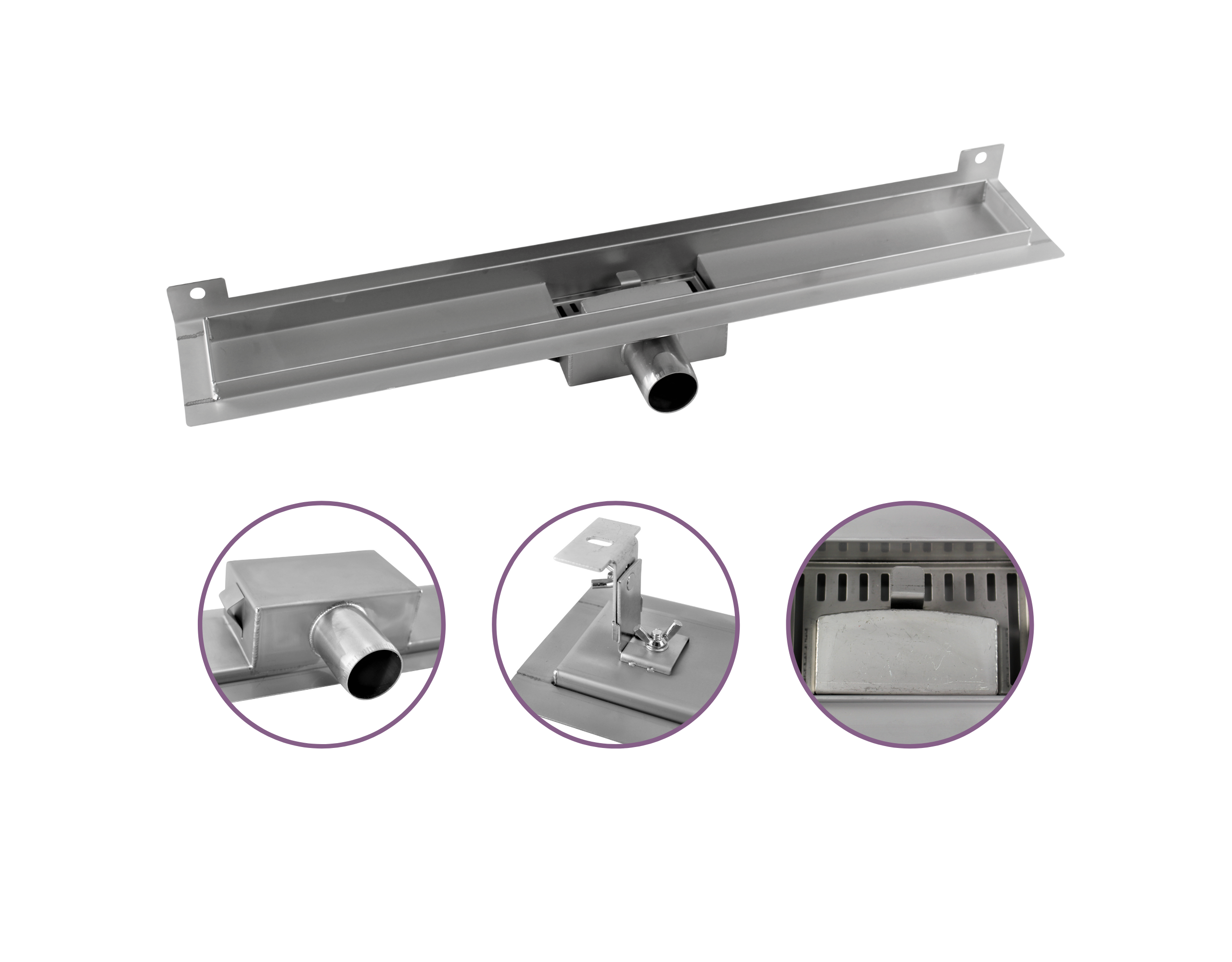 CityLine TopDesign RVS douchegoot 90 cm met zijuitloop en muurflens