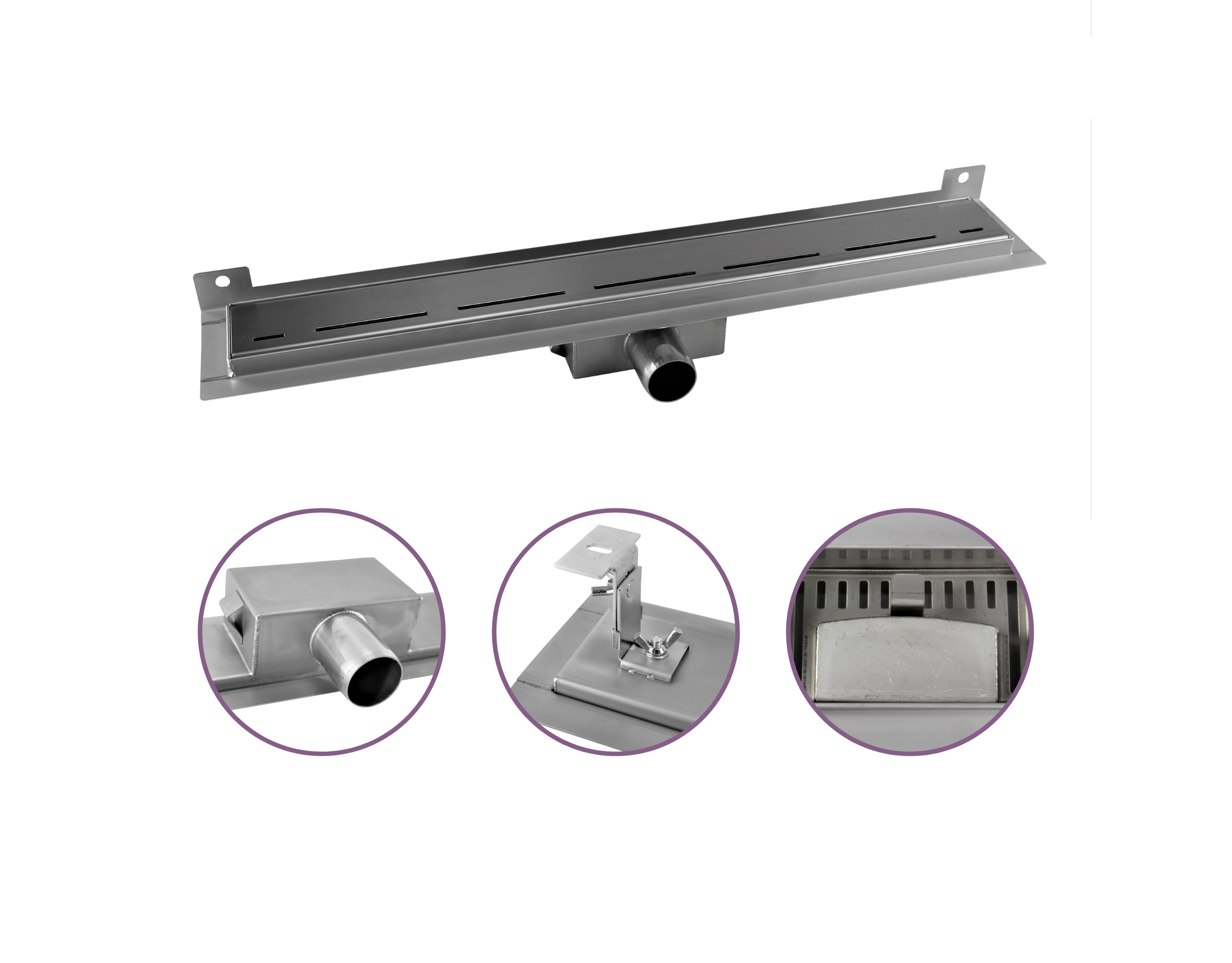 CityLine TopDesign RVS douchegoot 70 cm met zijuitloop en muurflens