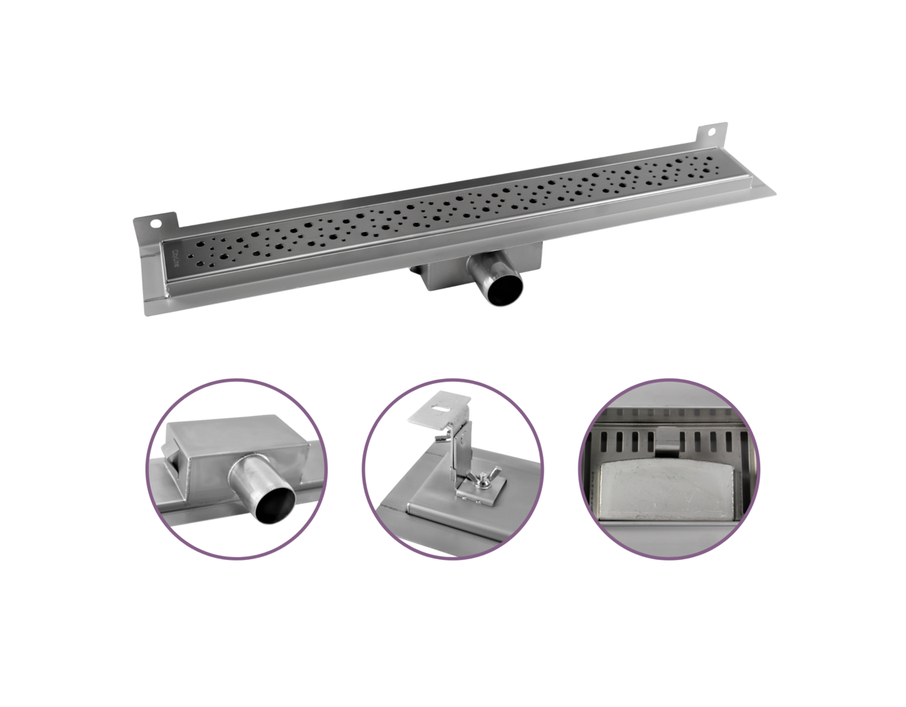 CityLine TopDesign RVS douchegoot 50 cm met zijuitloop en muurflens Drainhandel