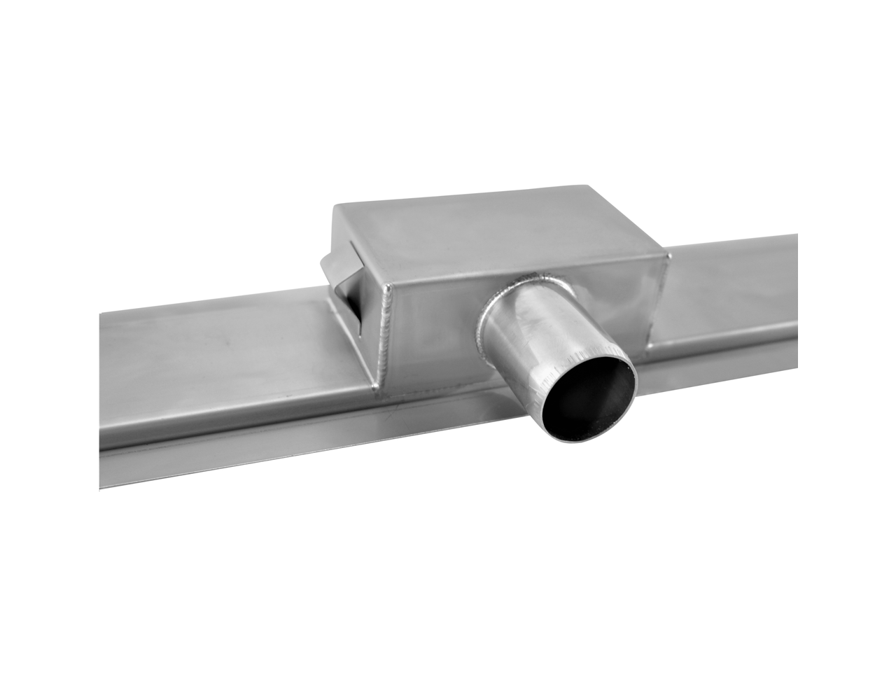 Douchegoot zijuitloop van 90 cm met zijuitloop en flens uit RVS