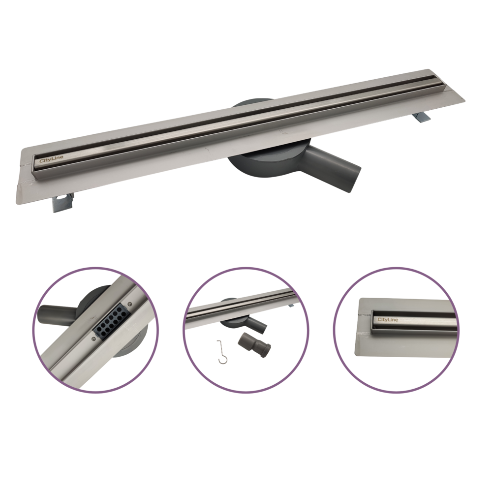 CityLine RVS douchegoot 80 cm met smal profiel en draaibare uitloop Drainhandel