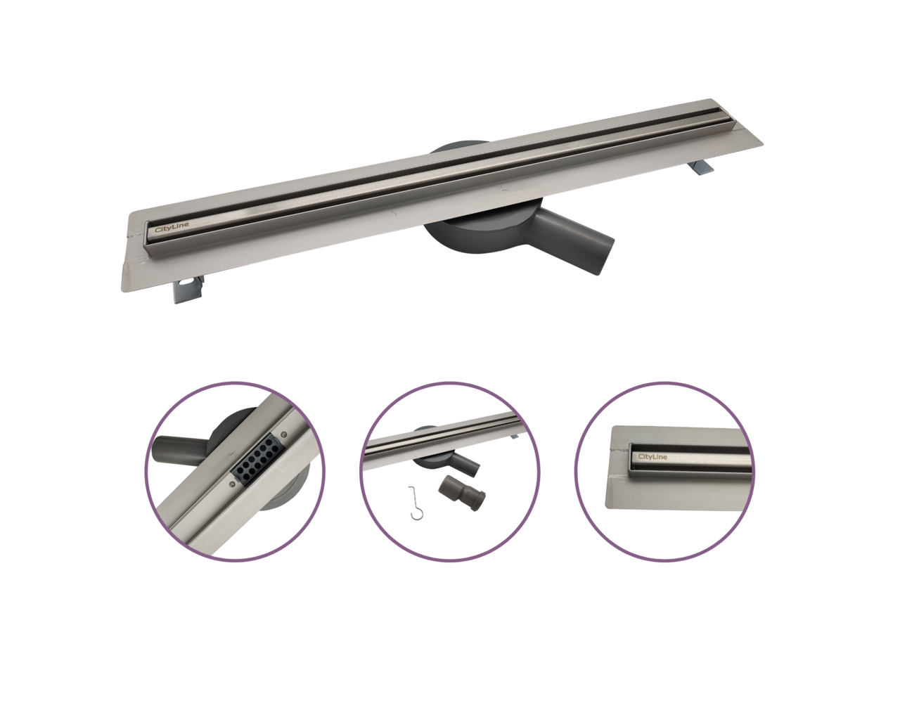 CityLine RVS douchegoot 60 cm met smal profiel en draaibare uitloop