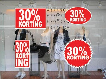 Set "30% korting" Sticker auf Niederländisch (4 Sticker)
