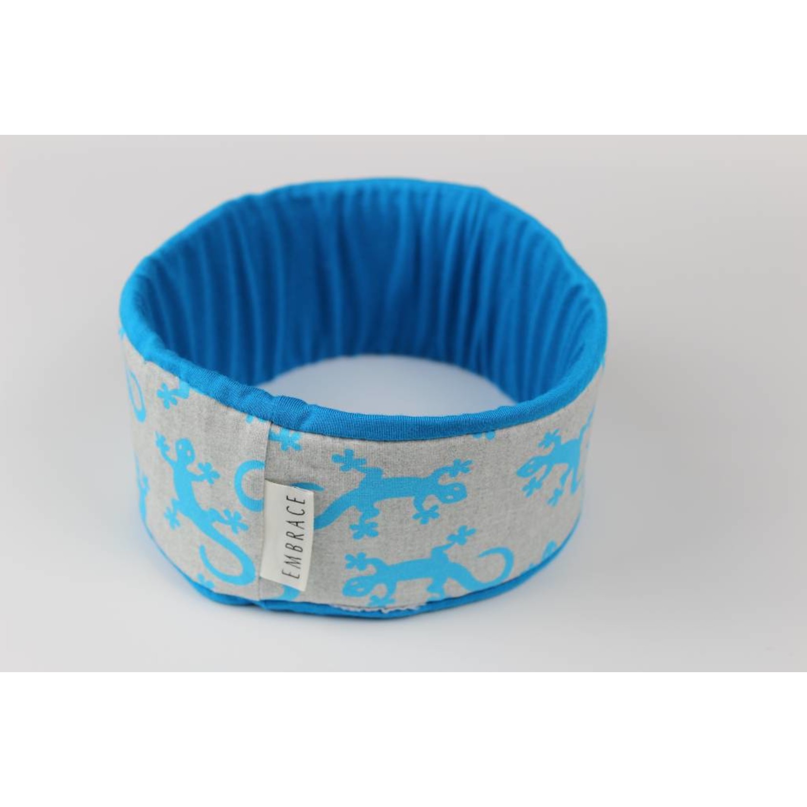 Headband "Salamandra" printed with blue geckos
