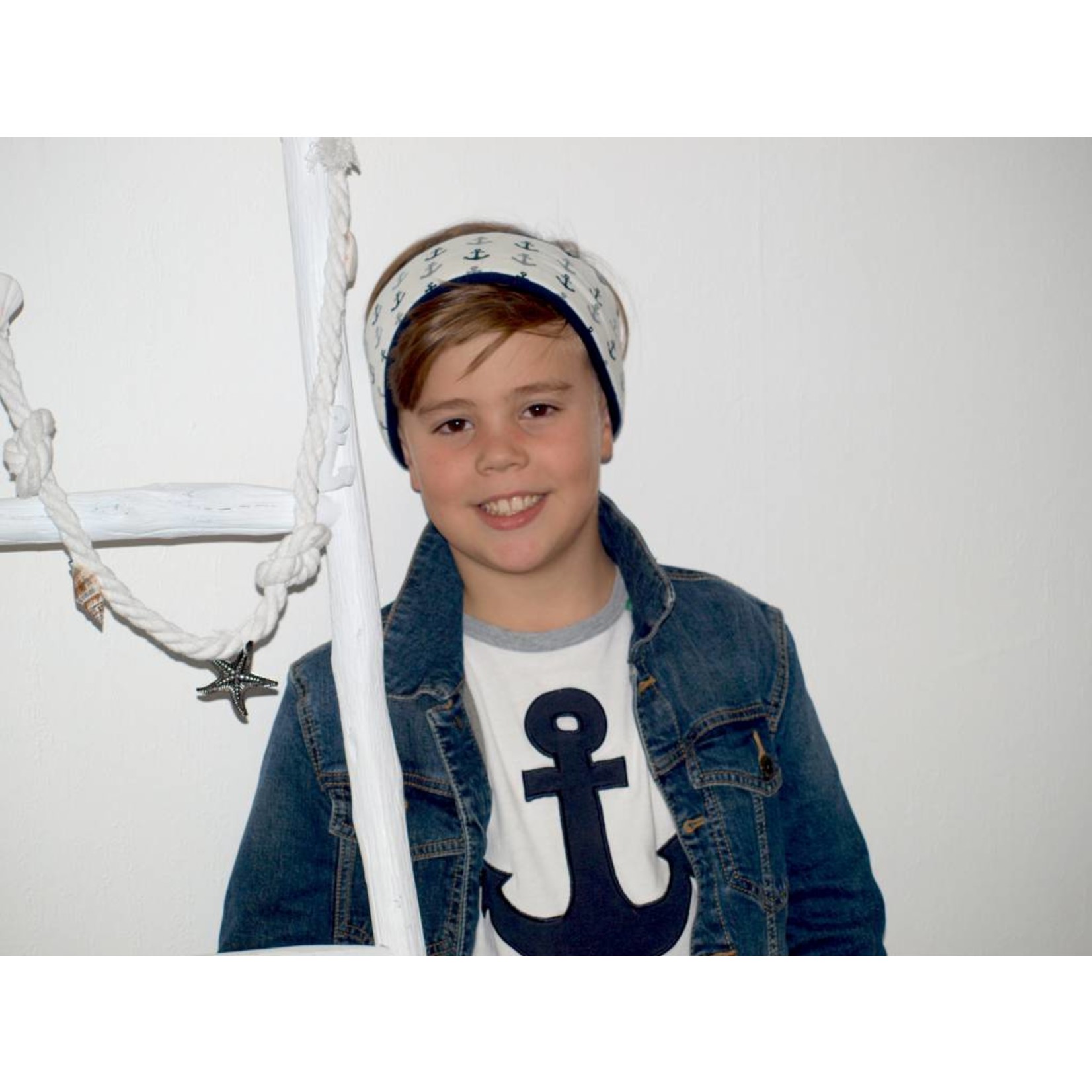 "Maritime" headband with anchors in blue and grey