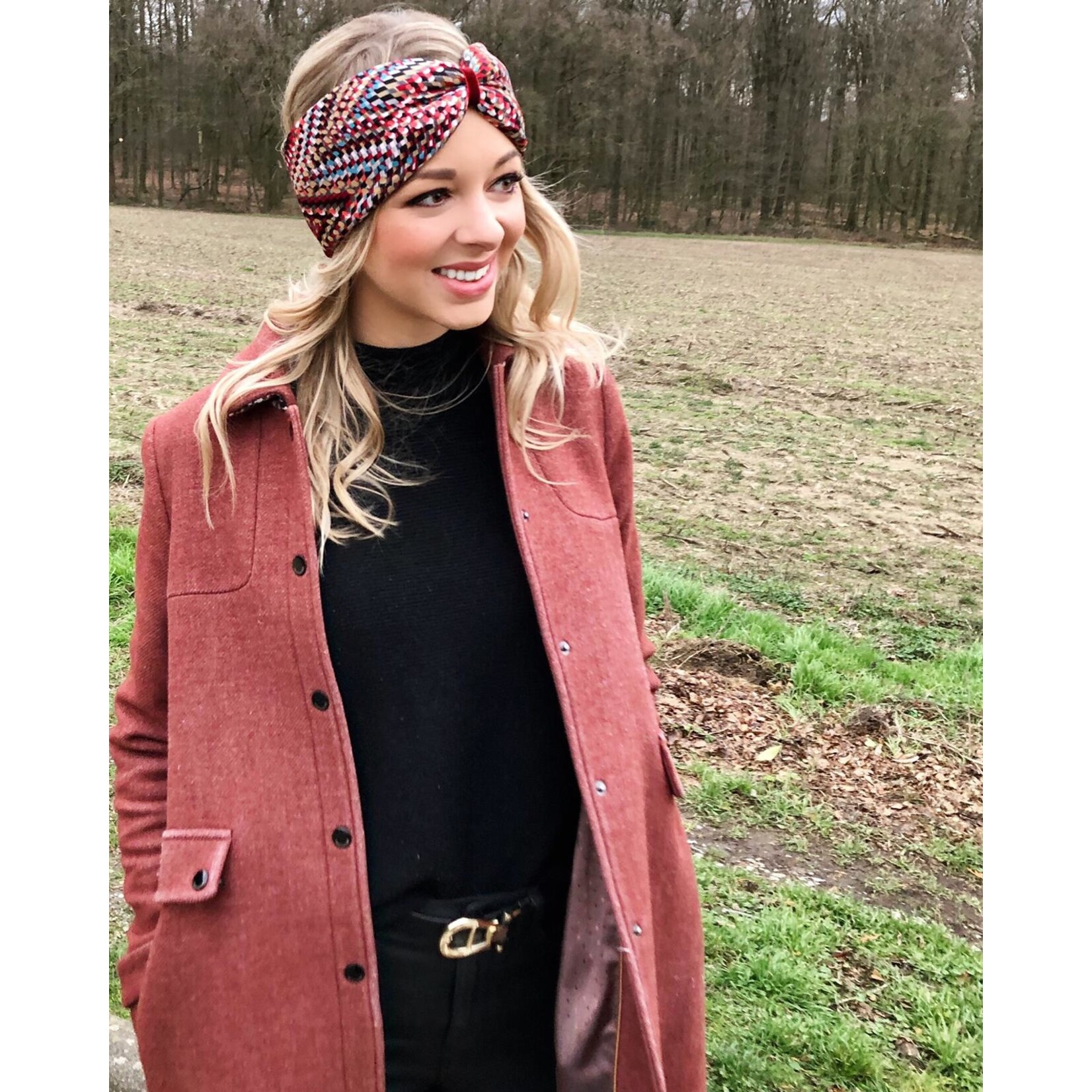 Kopfband "Raute red creme" in Schleifen Optik mit rotem Samtband