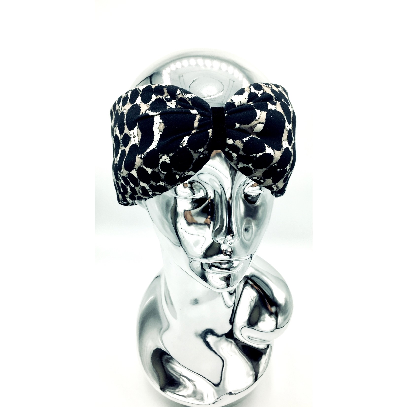 Kopfband "Beige dot black" in Schleifenoptik schwarzem Samtband